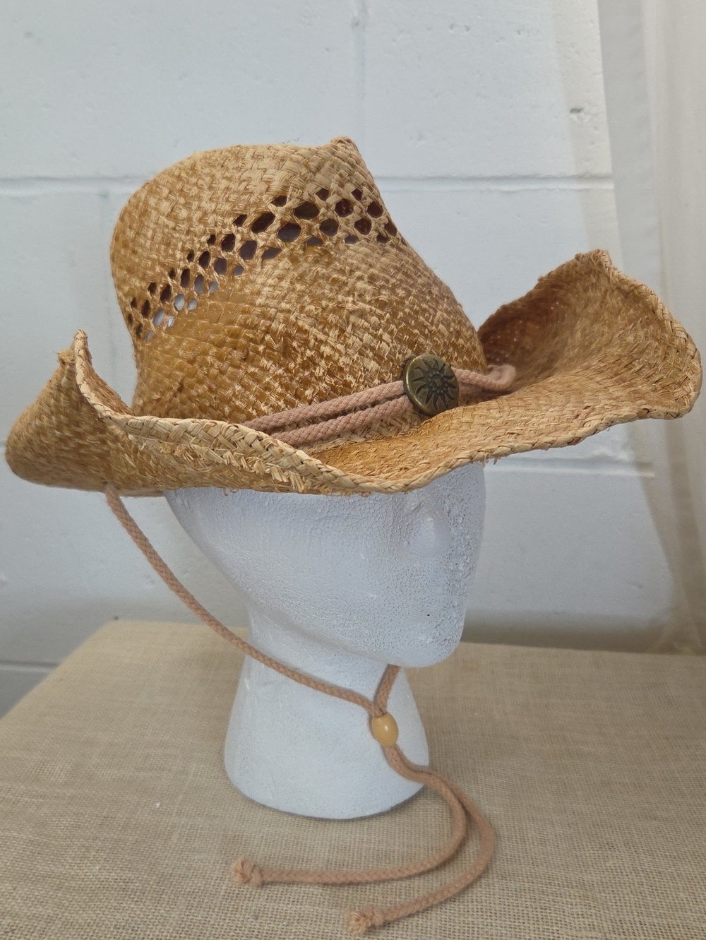 DPC Woven Straw Moldable Cowboy Hat with Chin Cord - Natural Straw